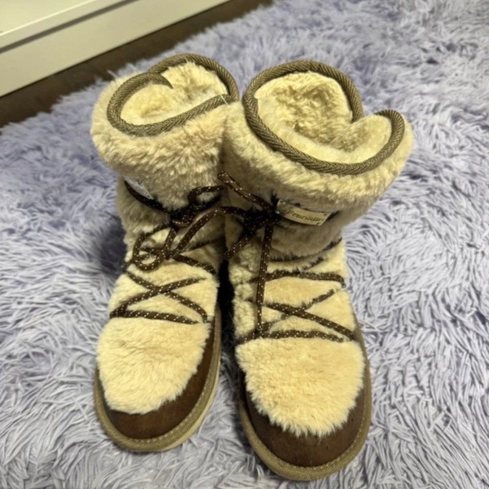 Cozy Cream and Brown Women's Heeled Boots